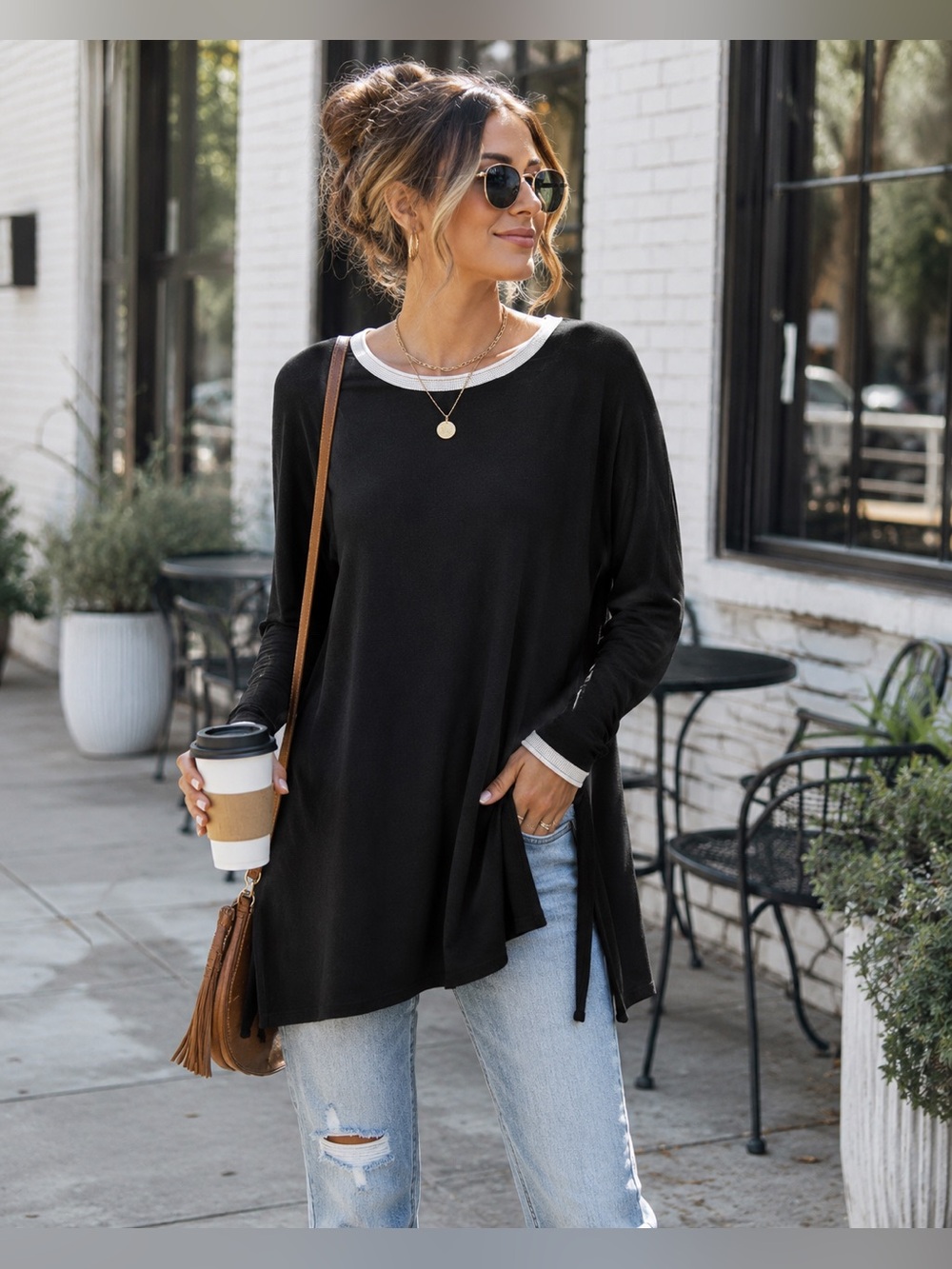 CLOTH BY DESIGN As You Wish Convertible Tie Side Slit Tunic Sweater NWT